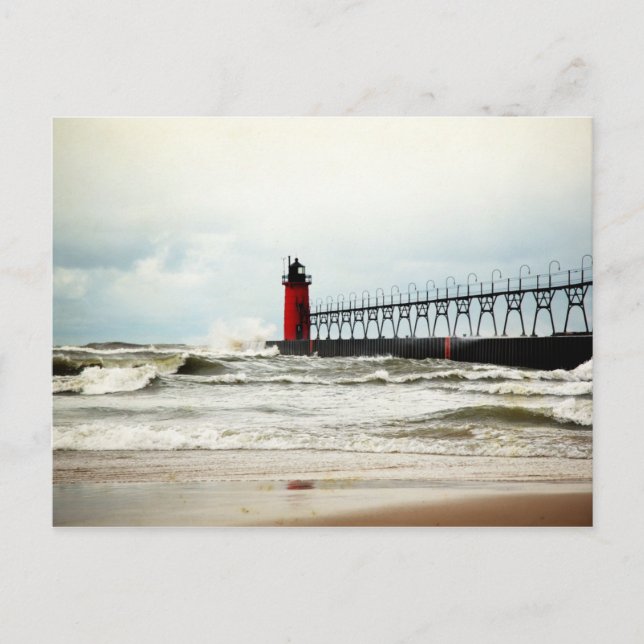 Cartão Postal Farol de South Haven Michigan (Frente)