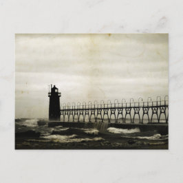 Cartão Postal Farol de South Haven Michigan Tempestade