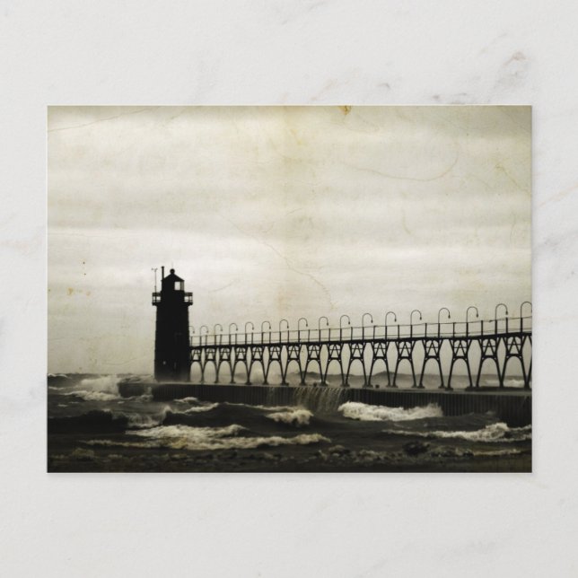 Cartão Postal Farol de South Haven Michigan Tempestade (Frente)