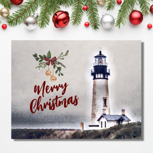 Cartão Postal Farol de Yaquina Head Merry Christmas Férias