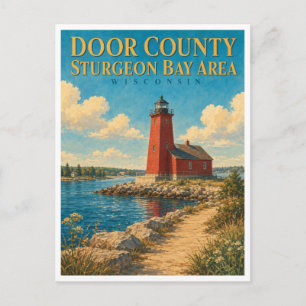 Cartão Postal Farol do Canal de Sturgeon Bay Wisconsin GeoSaga
