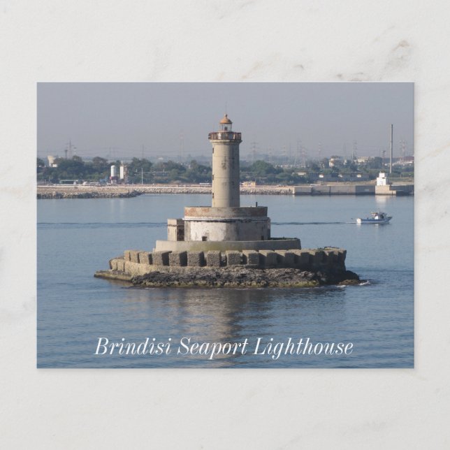 Cartão Postal Farol do porto marítimo de Brindisi (Frente)