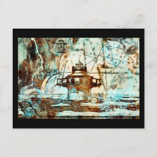 Cartão Postal Farol e Mapa da borda preta