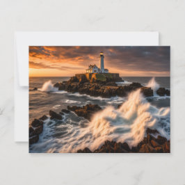 Cartão Postal Farol em Mar Agitado