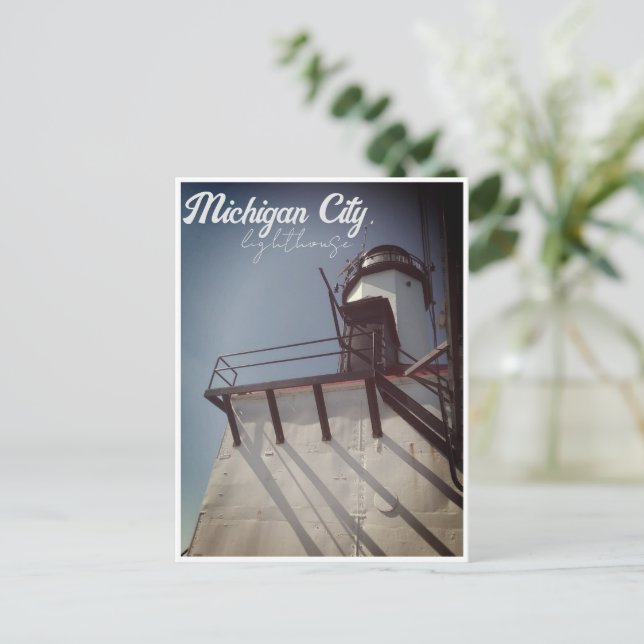 Cartão Postal Farol Michigan City IN (Em pé/Frente)