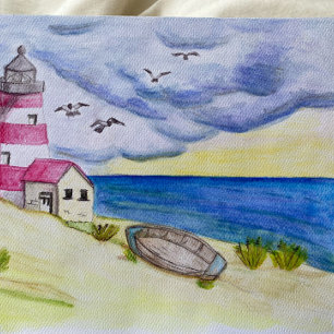 Cartão Postal Farol na embarcação de pesca de praia oceano coste