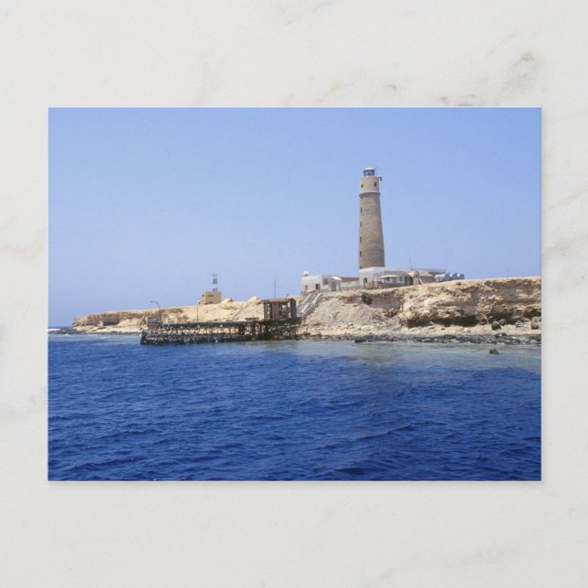 Cartão Postal Farol nas Ilhas Irmão, Mar Vermelho, Egito (Frente)