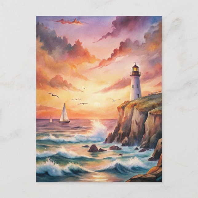 Cartão Postal Farol num Cliff (Frente)