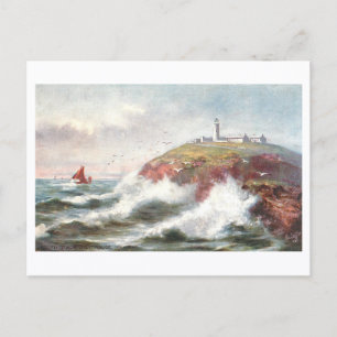 Cartão Postal Farol South Stack vintage em Holyhead, País de Gal