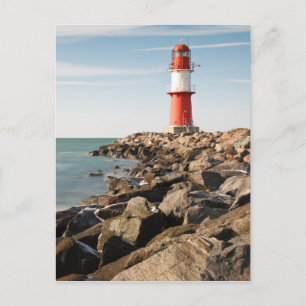 Cartão Postal Farol vermelho em Warnemuende