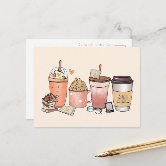 Cartão Postal Fãs de bibliófilos e cafeína (Frente/Verso In Situ)