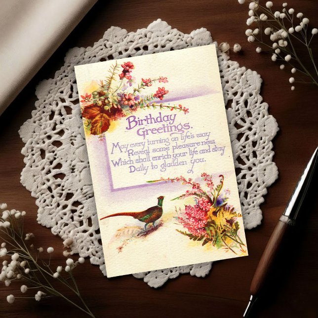 Cartão Postal Fase de Faisão Vintage 1917 Aniversário Heather (Criador carregado)