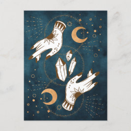 Cartão Postal Fases Douradas da lua cristais da tatuagem de henn