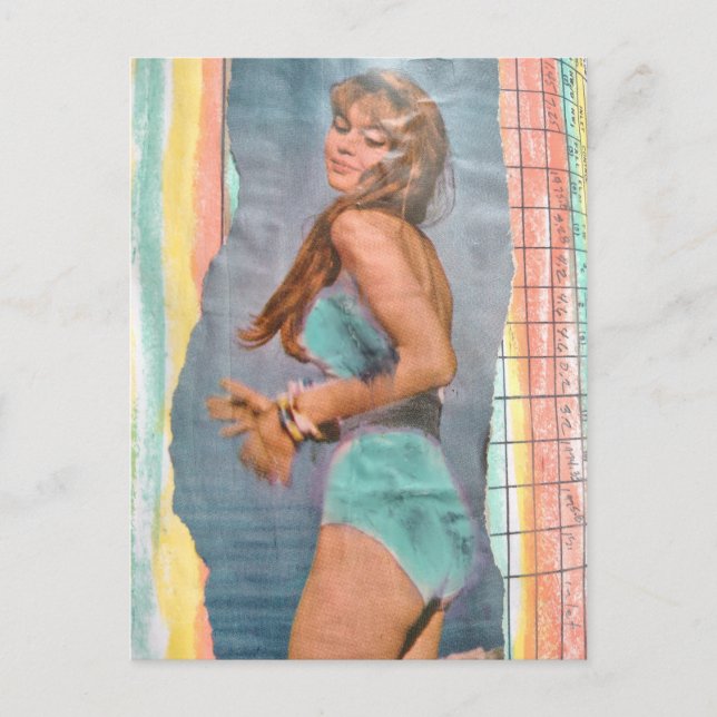 Cartão Postal Fashion model Woman in 1957 on the beach collage (Frente)
