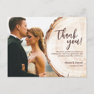 Cartão Postal Fatia de madeira de foto personalizada Casamento r