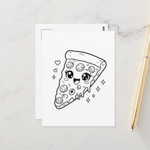 Cartão Postal Fatia de pizza fofa kawaii para colorir