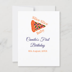 Cartão Postal Fatia Fatia baby pizza marrom azul 1º aniversário 
