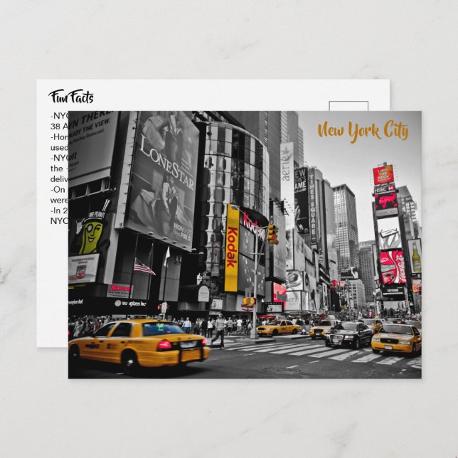 Cartão Postal Fatos interessantes e divertidos sobre o Nova Iorq (Frente/Verso)