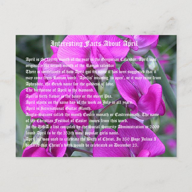 Cartão Postal Fatos interessantes sobre abril (Frente)