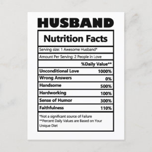 Cartão Postal Fatos Nutricionais do Marido Engraçados Piadas
