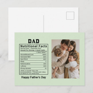 Cartão Postal Fatos Nutricionais Personalizados do Dia dos Pais