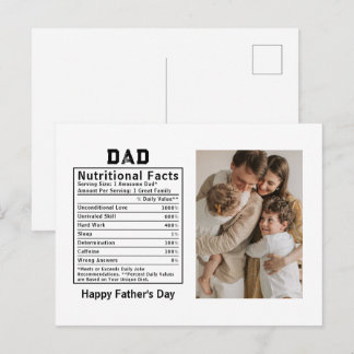 Cartão Postal Fatos Nutricionais Personalizados do Dia dos Pais 