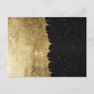 Cartão Postal Faux Dourado e Black Starry Night Brushstrokes