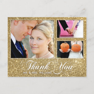 Cartão Postal Faux Dourado Glitter Obrigado Cartão-Postal de 3 F