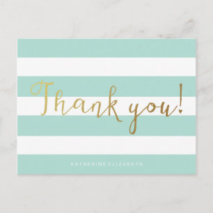 Cartão Postal Faux Gold Foil Calliografia Teal e Stripes Branc