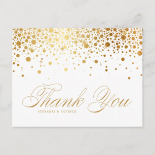 Cartão Postal Faux Gold Foil Confetti Casamento Obrigado
