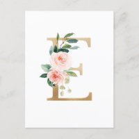 Faux Gold Foil - Letra E Blush Monograma Floral