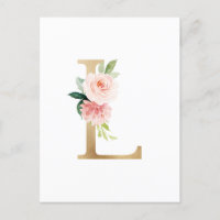Faux Gold Foil - Letra L Blush Monograma Floral