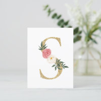 Faux Gold Foil - Letra S Blush Monograma Floral