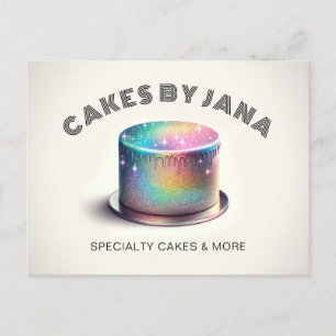 Cartão Postal Faux Holographic Rainbow Glitter Bakery Bakery