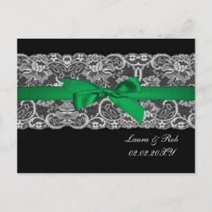 Cartão Postal Faux lace ribbon emerald green casamento Obrigado