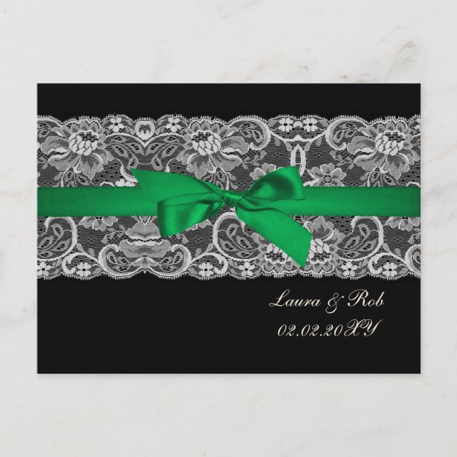 Cartão Postal Faux lace ribbon emerald green casamento Obrigado (Frente)