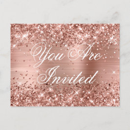 Cartão Postal Faux Rosa Dourado Glitter Foil Doce Dezesseis