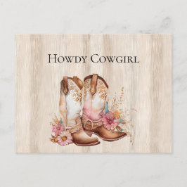 Cartão Postal Faux Rustic Cream Wood Rosa Rosa Rosa Cowgirl Boot