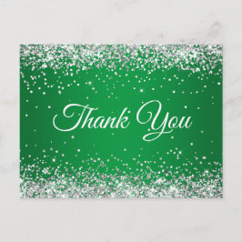 Cartão Postal Faux Sparkasse Silver Glitter Verde Brilhante Obri