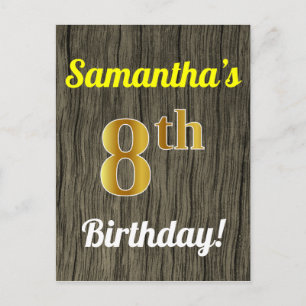 Cartão Postal Faux Wood, Faux Dourado 8º aniversário e nome pe