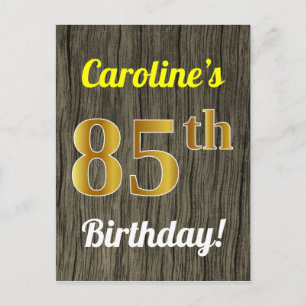Cartão Postal Faux Wood, Faux Dourado 85.o aniversário e nome p