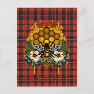 Cartão Postal Favo de Mel da Rainha Abelha Arte Floral Laranja Q
