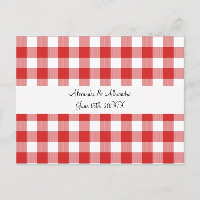 Cartão Postal Favoritos de casamento do Red Gingham (Frente)