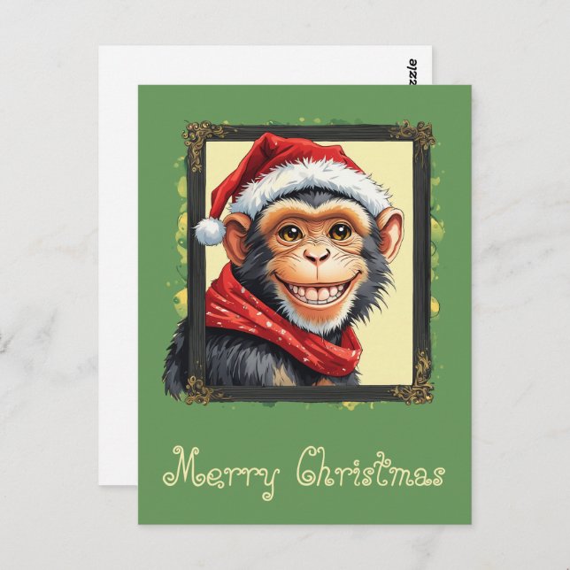 Cartão Postal Favoritos Engraçados de Natal Animal - Macaco 2 (Frente/Verso)