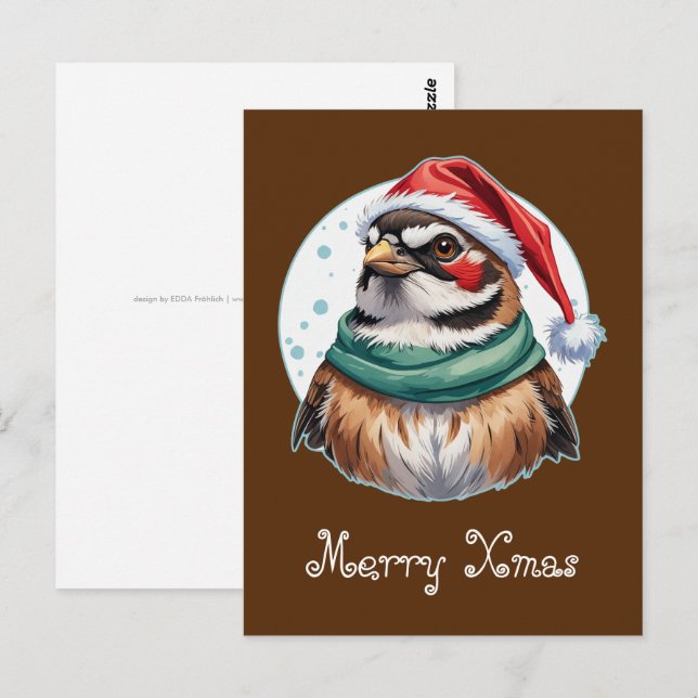 Cartão Postal Favoritos Engraçados de Natal Animal - Sparrow 1 (Frente/Verso)