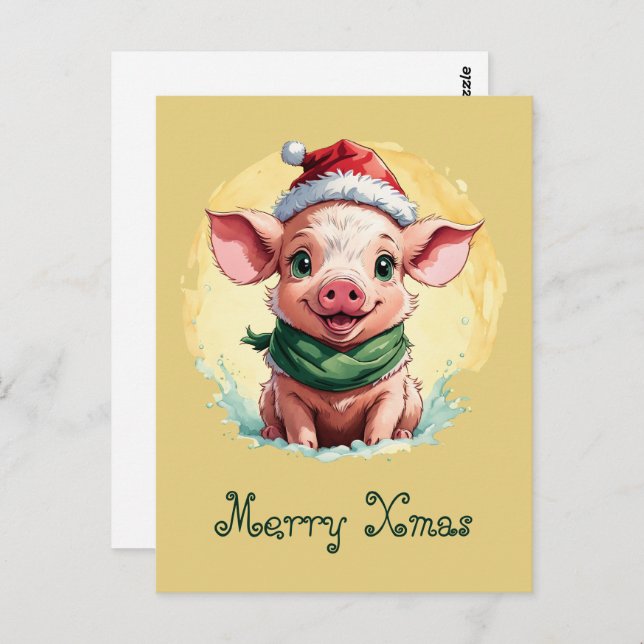Cartão Postal Favoritos Engraçados de Natal dos Animais - Piglet (Frente/Verso)