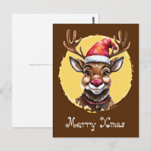 Cartão Postal Favoritos Engraçados de Natal dos Animais - Rena 1