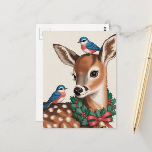 Cartão Postal Fawn de Natal Vintage