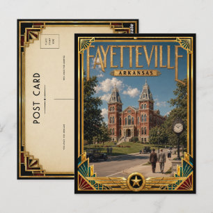 Cartão Postal Fayetteville Arkansas Arte Antiga Deco Era de Ouro