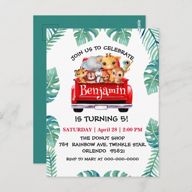 Cartão Postal Fazenda da selva do Zoológico Fofo caminhão trator (Frente/Verso)